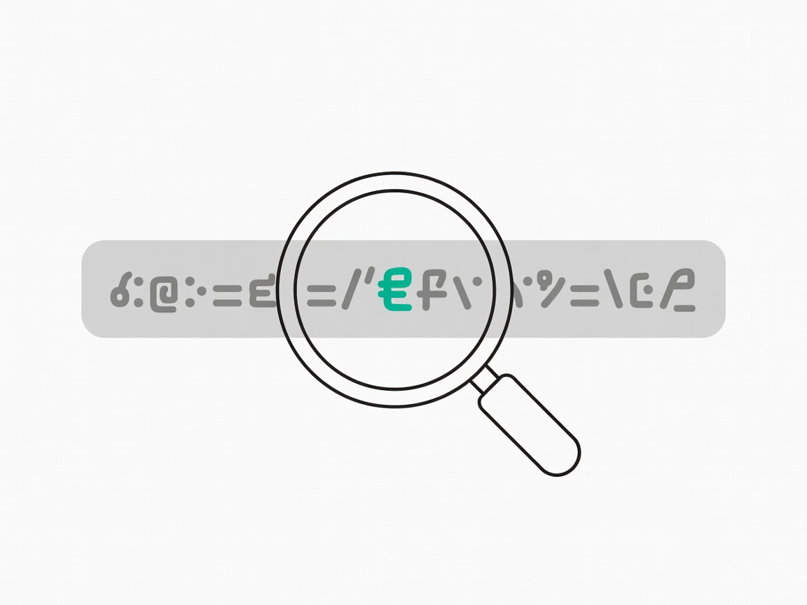 Flat illustration of a magnifying glass examining a web address with one suspicious character highlighted in teal