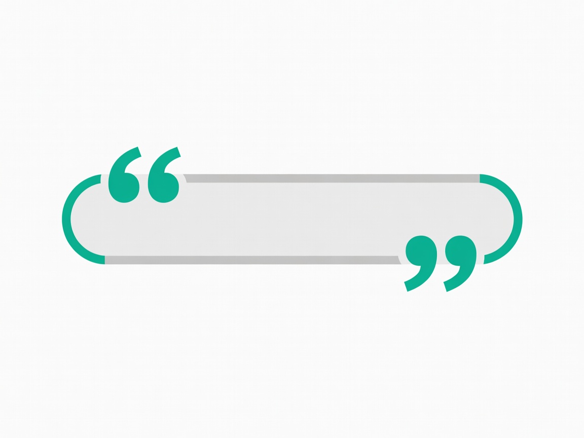 Flat illustration of large teal quotation marks wrapped around words inside a search bar